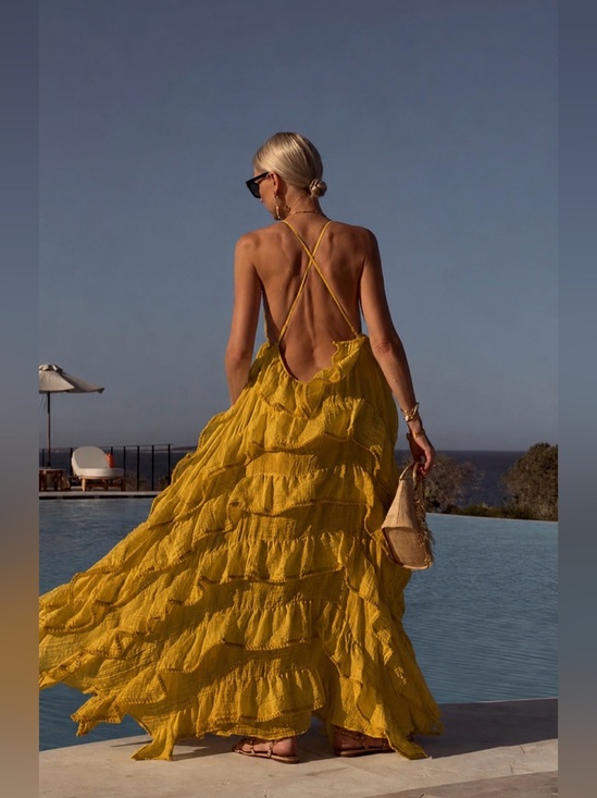 Lace The Label Dresses & Skirts - Lace the label Flowy Yellow Ruffle Backless Maxi Dress size S Preloved